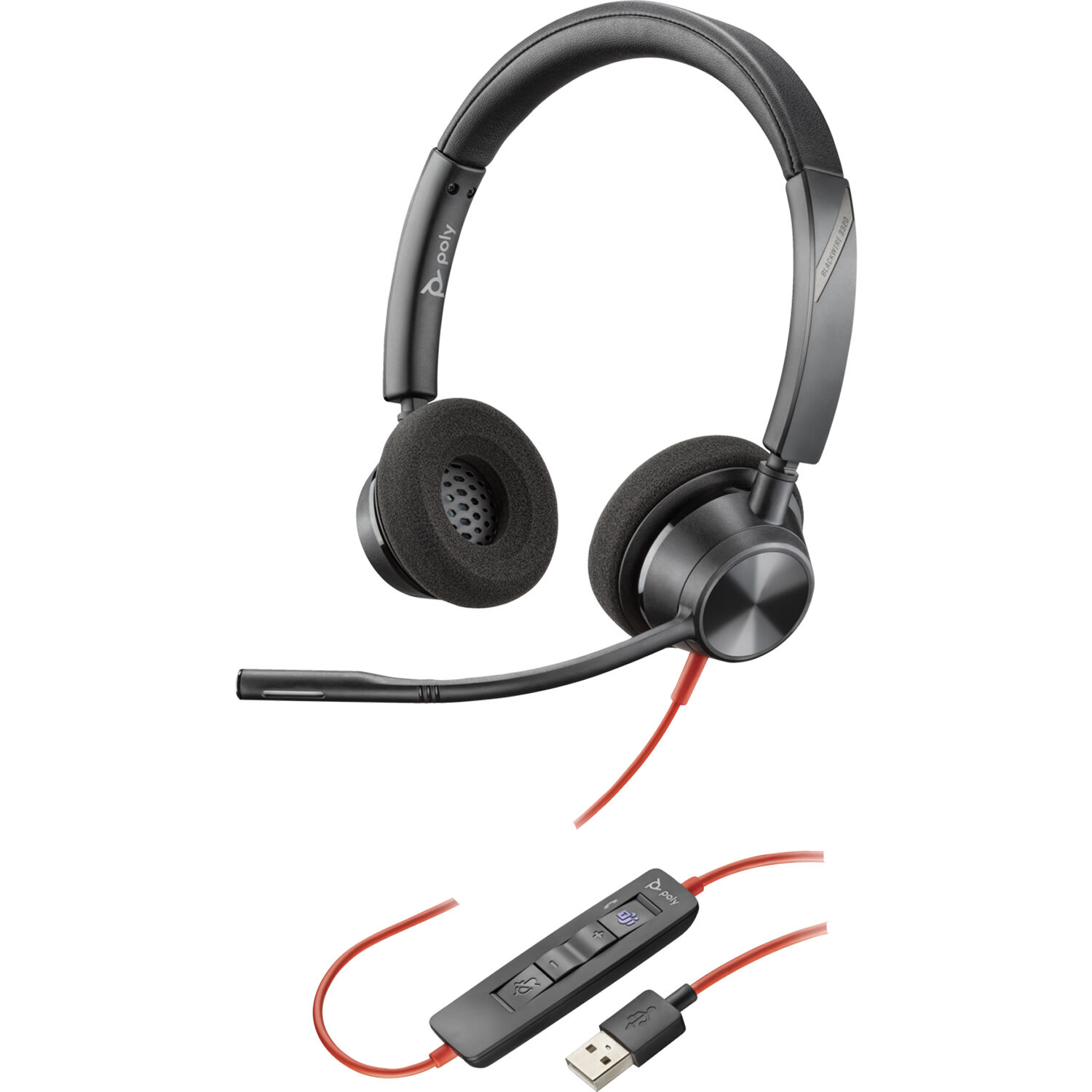 Poly Blackwire 3320-M - Blackwire 3300 series - auricular - en oreja - cableado - USB-A - negro - Certificado para Equipos de Microsoft