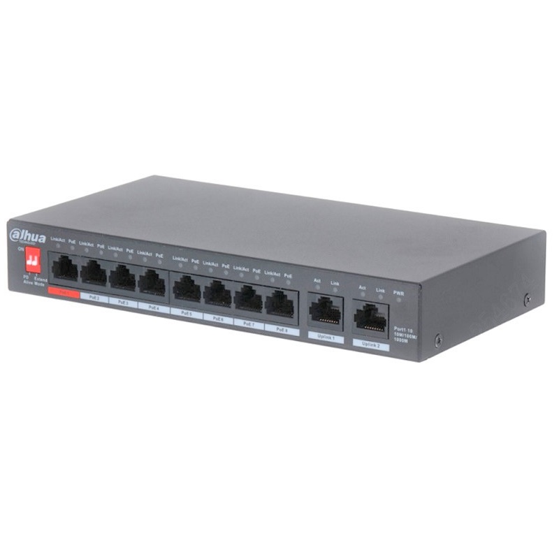 DAHUA 10-PORT GIGABIT UNMANAGED DESKTOP SWITCH WITH 8-PORT POE