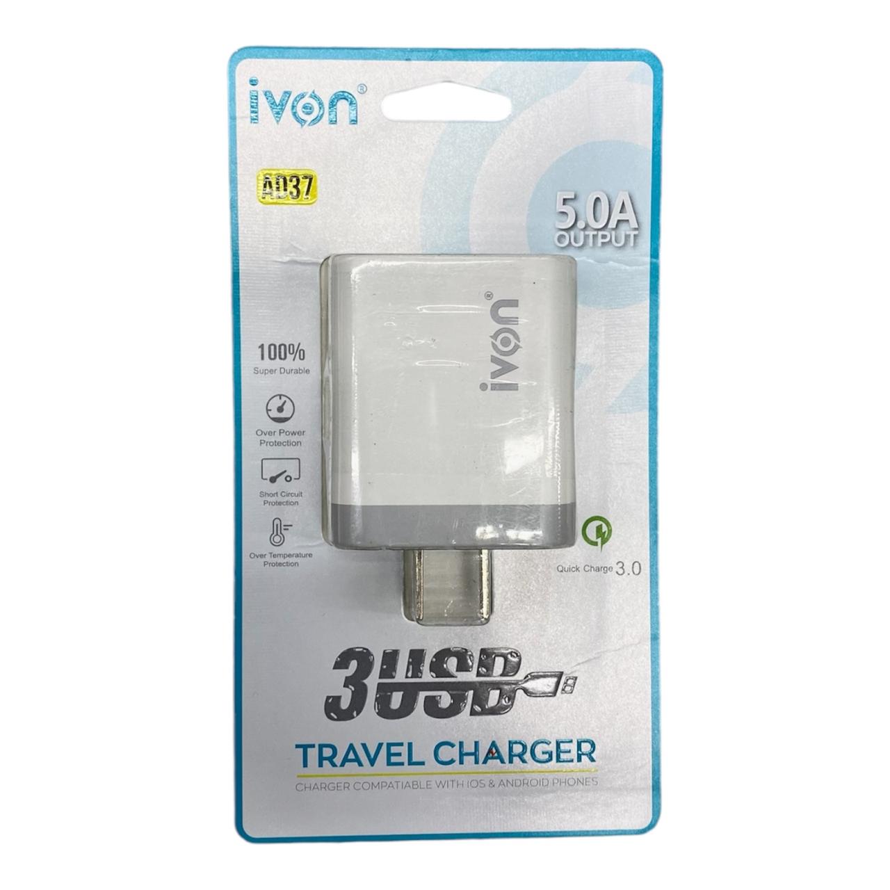 Adaptador 3 USB Ivon 5.0A QC3.0 AD37