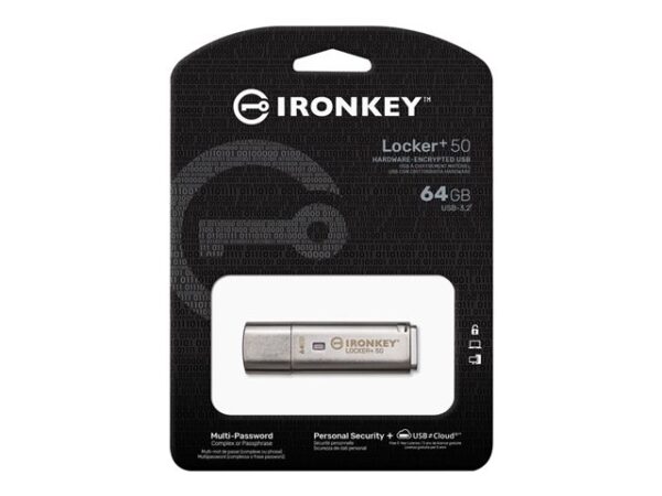 Kingston IronKey Locker+ 50 - Unidad flash USB - cifrado - 64 GB - USB 3.2 Gen 1 - Imagen 2