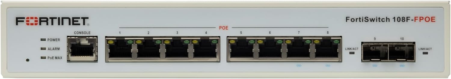 Fortinet FortiSwitch 108F-FPOE - Conmutador - Gestionado - 8 x 10/100/1000 (PoE+) + 2 x Gigabit SFP - Imagen 2