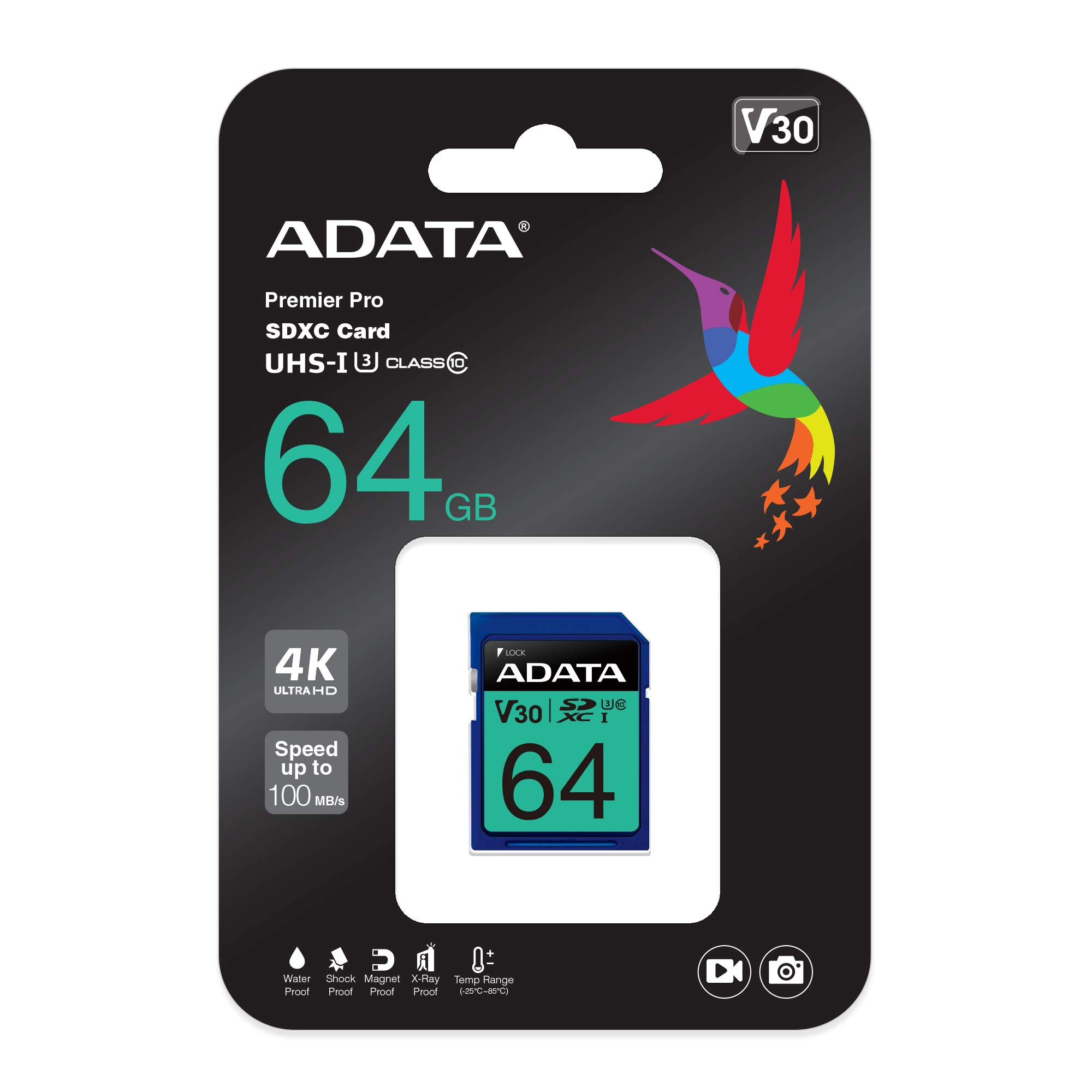 ADATA ASDX64GUI3V30S-R SD PARA CAMARA PROFESIONAL 4K 64GB VELOCIDAD 100/85 MB/S