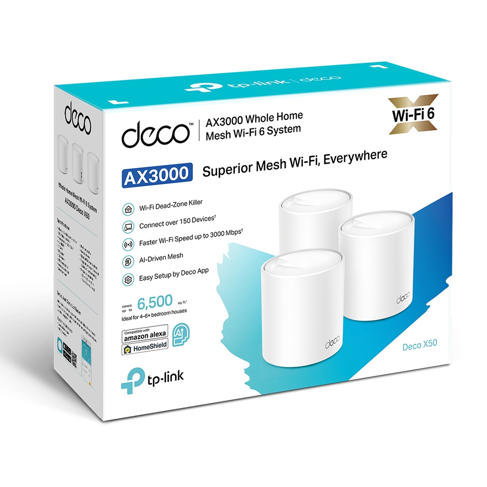 TP-LINK Deco X50 - Sistema Wi-Fi - (3 enrutadores) - hasta 6500 pies cuadrados - malla 1GbE - Wi-Fi 6 - Doble banda - Imagen 3