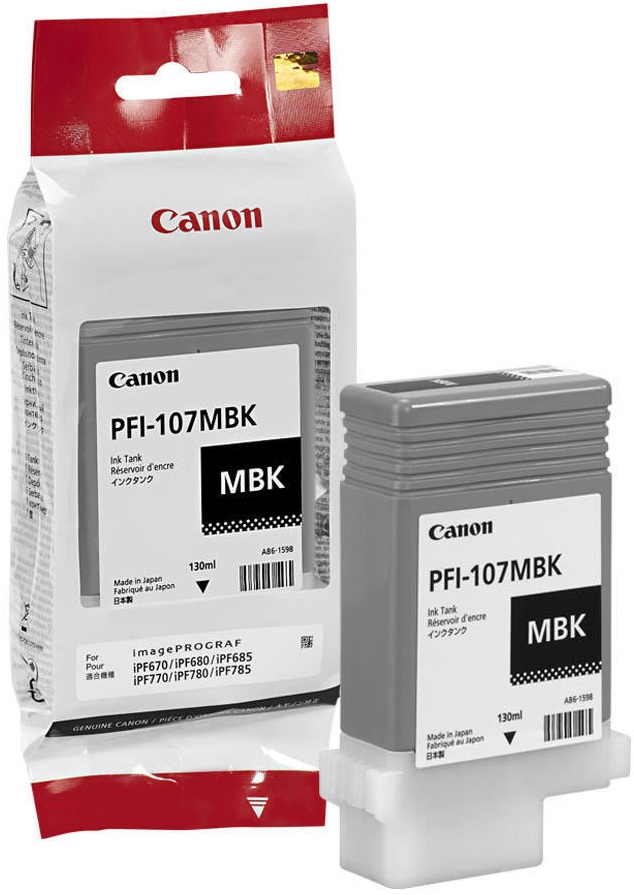Canon PFI-107 MBK - 130 ml - negro mate - original - depósito de tinta - para imagePROGRAF iPF670, iPF680, iPF685, iPF770, iPF780, iPF785