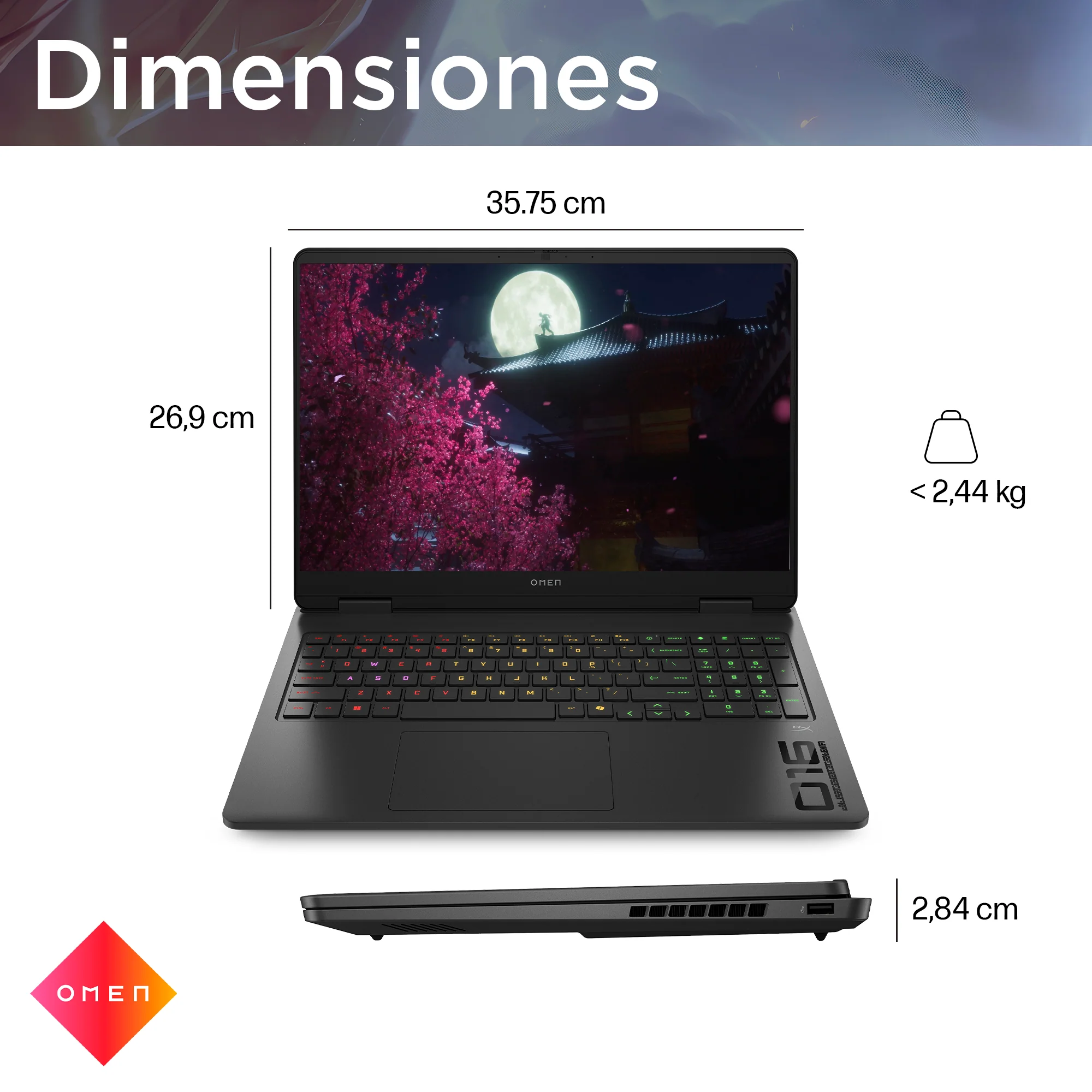 HP OMEN 16-ap0008la - Notebook - 16" - 1920 x 1200 - AMD Ryzen 9 8940HX / 5.3 GHz - 24 GB - DDR5 SDRAM - 1 TB SSD - NVIDIA GeForce RTX 5060 - Windows 11 Home Single Language - Spanish - 1-year warrant - Imagen 6