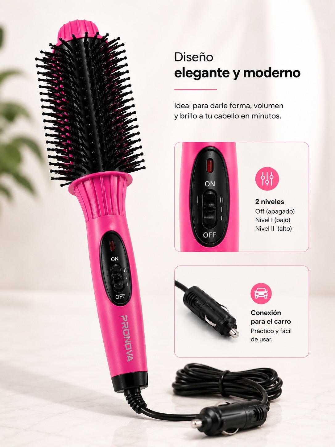 PRONOVA NHC-8810 Cepillo Moldeador Eléctrico 12V para Vehículo | Da Volumen, Forma y Brillo al Cabello - Imagen 3