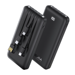 Powerbank 1HORA GAR148 de 10,000 mAh con cables incorporados y linternas duales