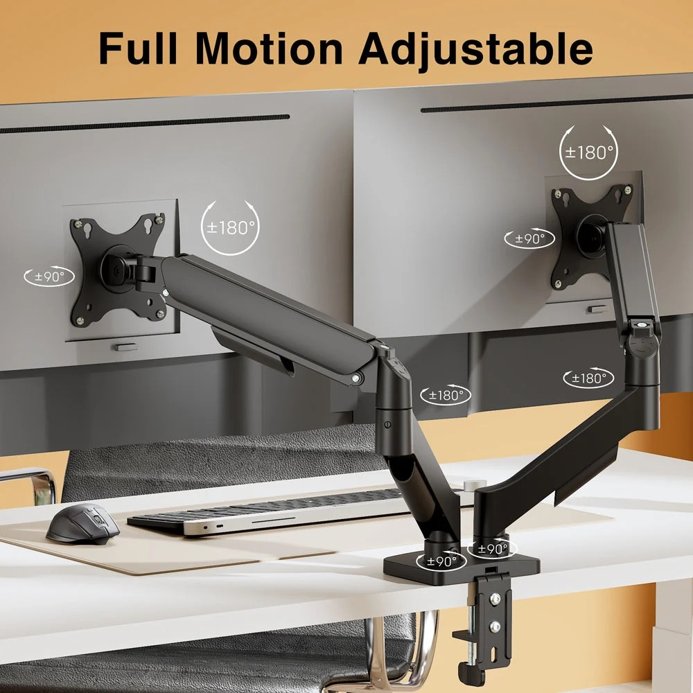 Argom Dual Monitor 32" Desk Mount With Gas Spring Arm & Clamp Full Motion - Imagen 2