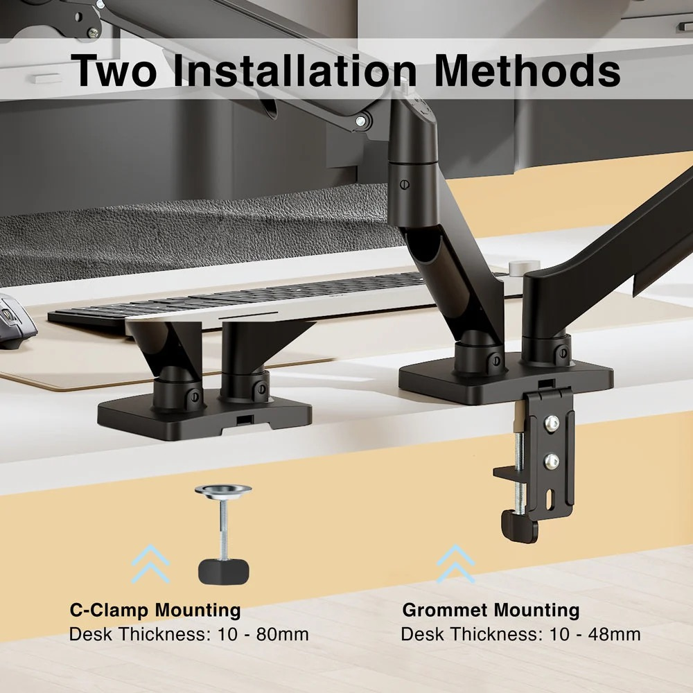 Argom Dual Monitor 32" Desk Mount With Gas Spring Arm & Clamp Full Motion - Imagen 3