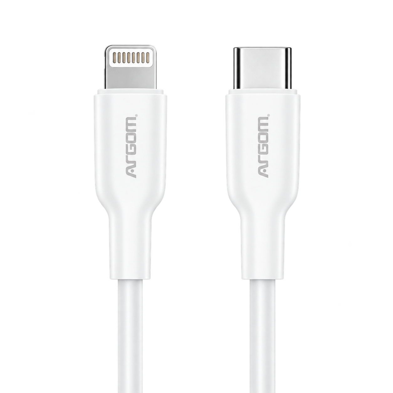 ArgomTech Dura Flex ARG-CB-0072WT – Cable USB-C a Lightning de 1.8 Metros, Carga Rápida 30W, 3.3A, Silicona Ultraflexible, Blanco