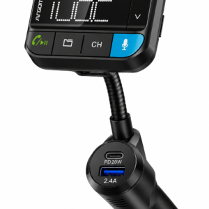 ArgomTech SPECTRO T5 – Transmisor Bluetooth FM para Auto con Manos Libres, Cargador Rápido USB-C PD 20W + USB-A QC 3.0, 32W y Pantalla LED 1.22" Negro – ARG-AC-0347BK