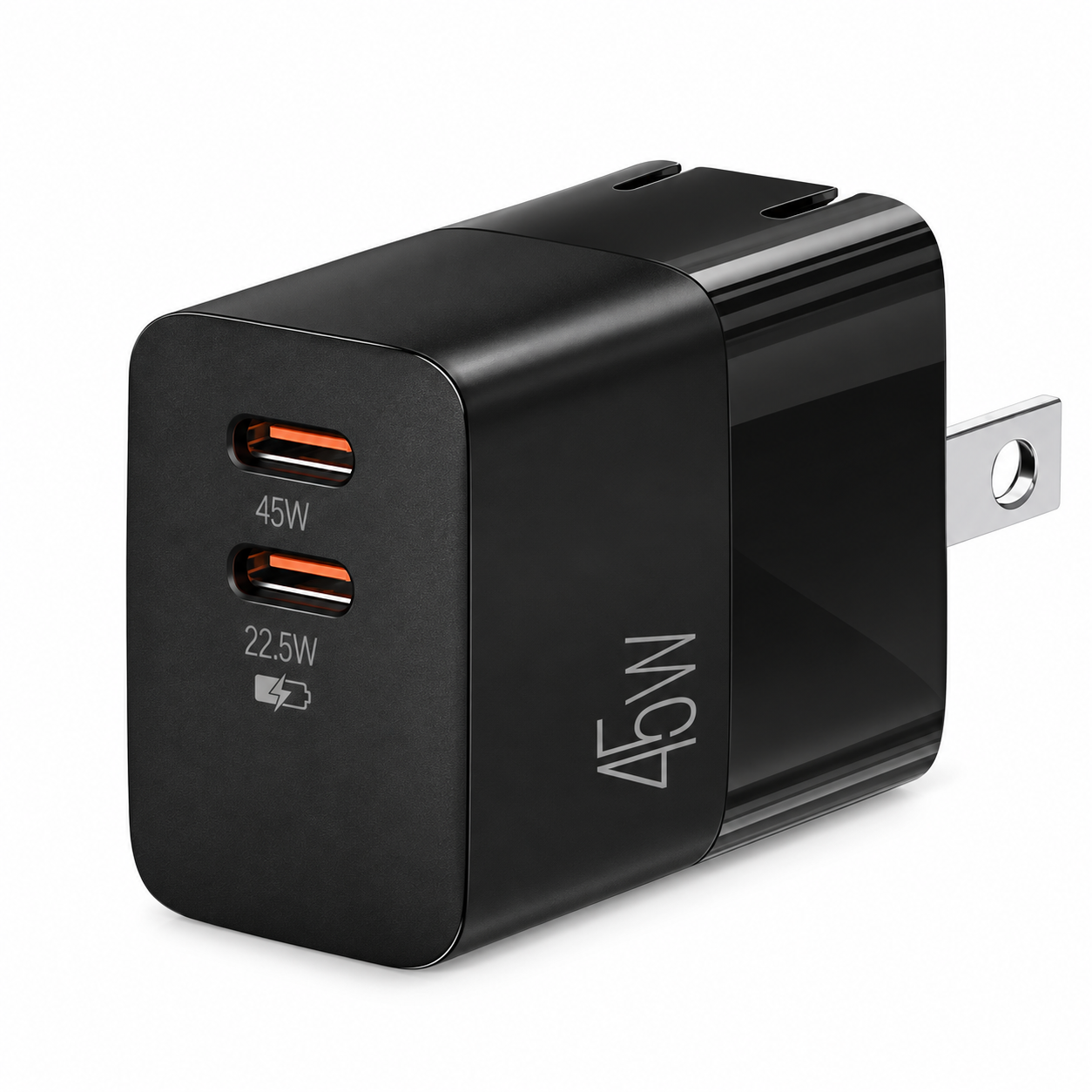 ArgomTech VOLTA P5 – Cargador de Pared GaN II 45W con 2 Puertos USB-C PD y Enchufe Plegable Negro – ARG-AC-0134BK