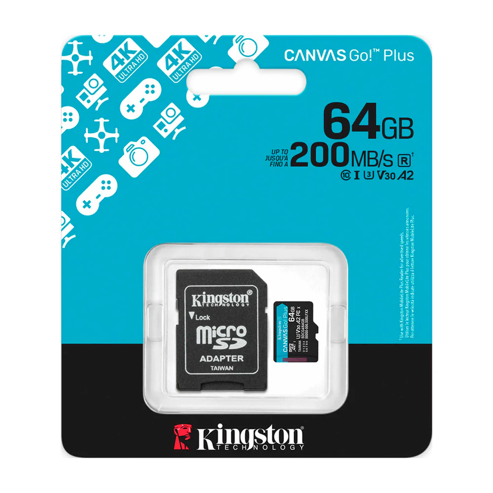 Kingston 64GB microSDXC Canvas Go Plus Gen4 200MB/s A2 U3 V30 Card + ADP