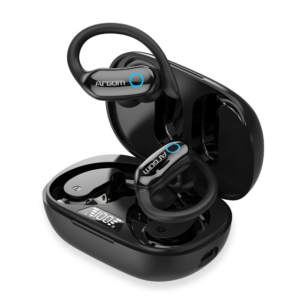 SKEIPODS E95- ACTIVE IPX7 Waterproof - Powerful Bass HiFi Stereo Sound - In-Ear design - LED Battery Display- 45H Battery Life - Secure & Comfortable: Ultra-Soft Silicone Hooks - Type-C - Black