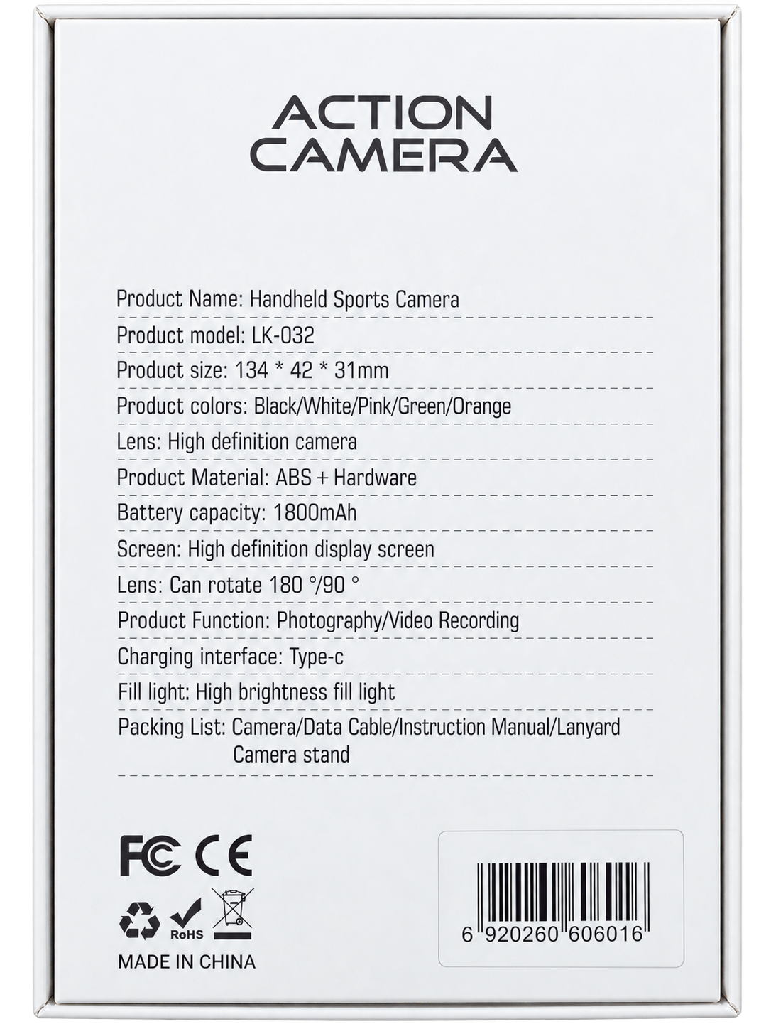 Cámara Deportiva Portátil LK-032 con Lente Giratorio 180°/90°, Pantalla HD y USB-C – Naranja - Imagen 3