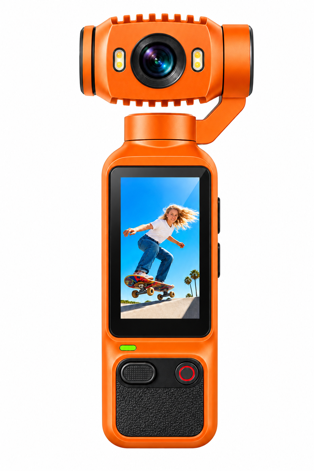 Cámara Deportiva Portátil LK-032 con Lente Giratorio 180°/90°, Pantalla HD y USB-C – Naranja
