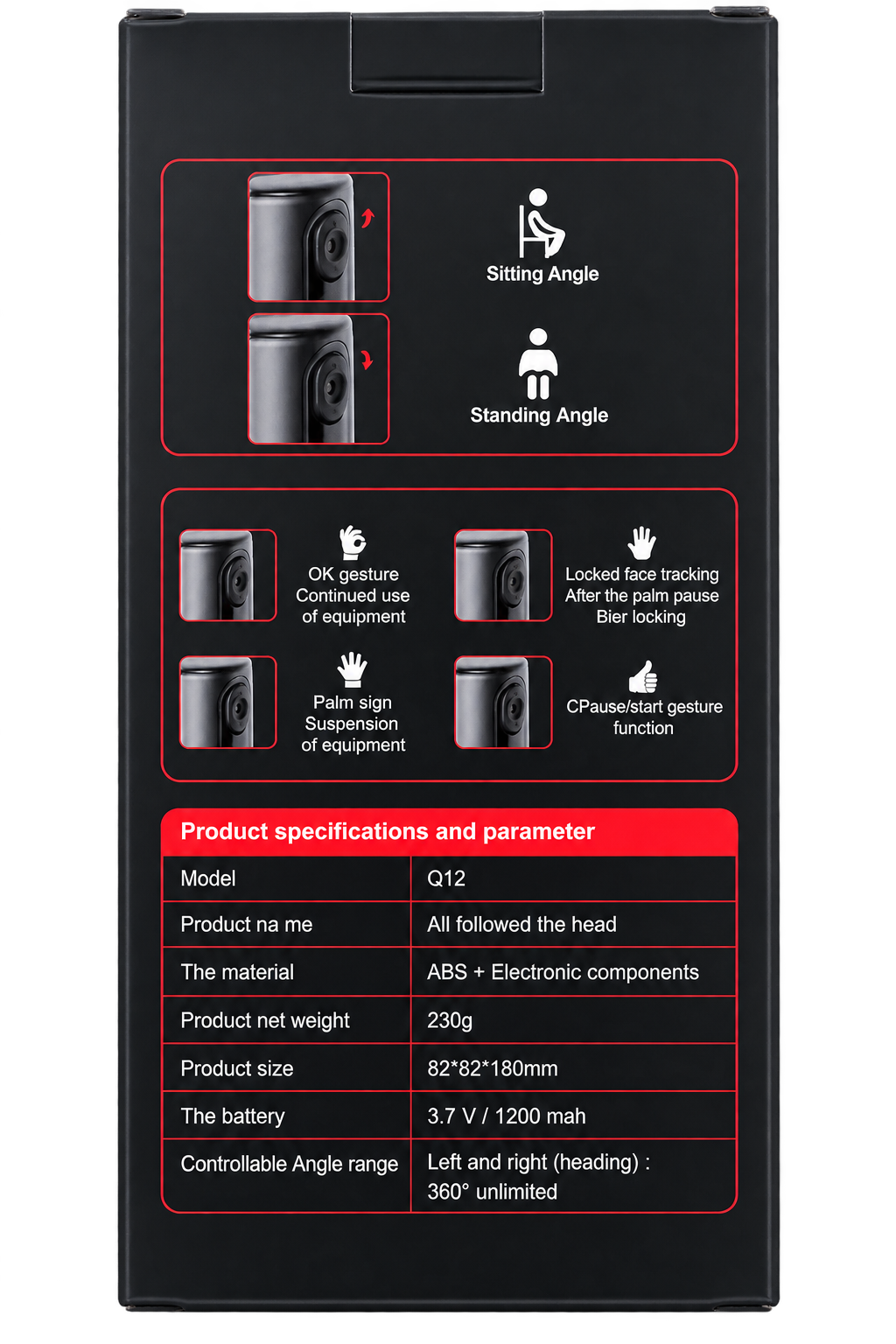 Gimbal Inteligente Q12 360° con Seguimiento Automático por IA y Control por Gestos para Smartphone - Imagen 3