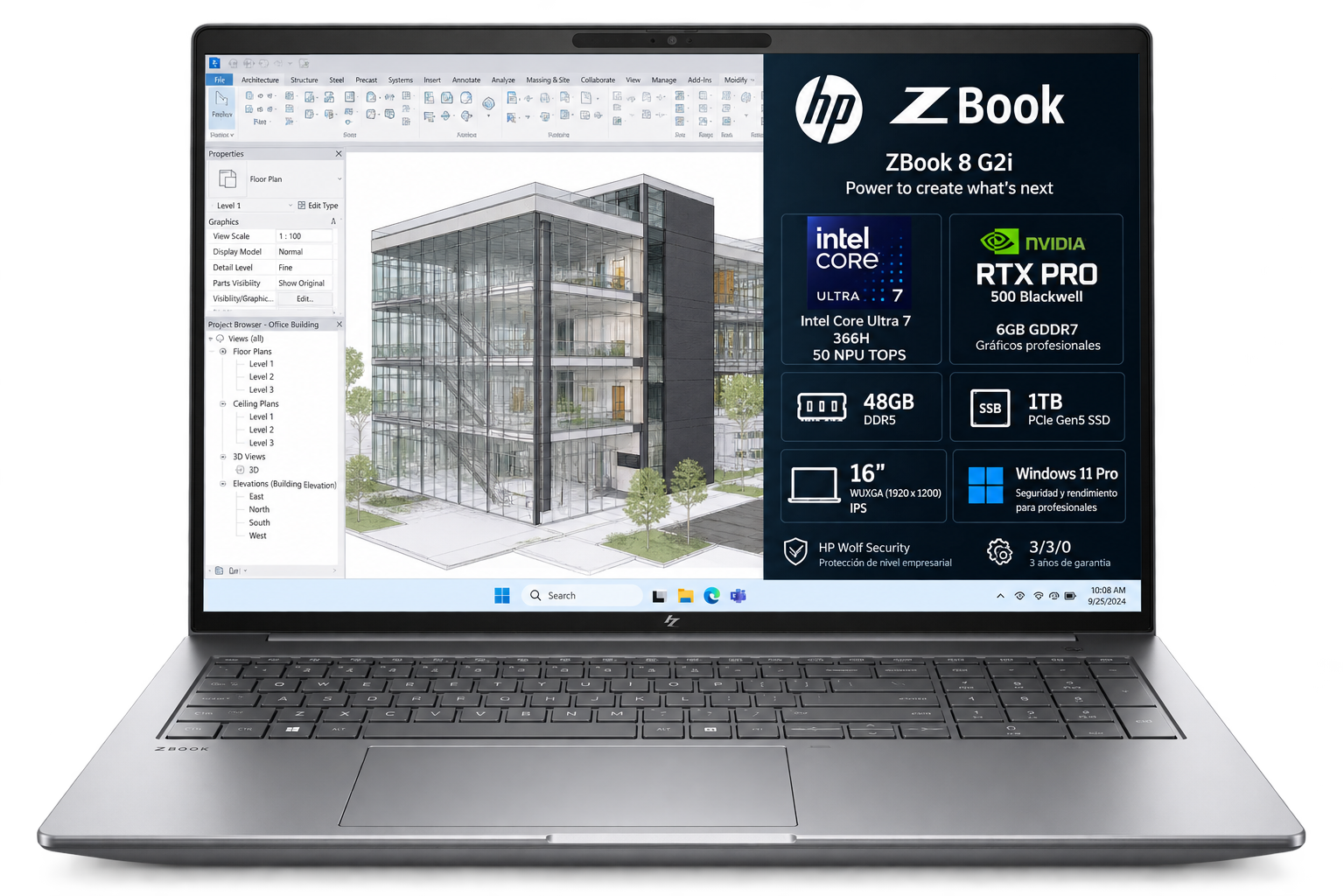 HP ZBOOK 8 G2I U7-366H 50 NPU TOPS 16" NVIDIA RTX PRO 500 BLACKWELL 6GB 48GB 1TBSSD VPRO WIN 11PRO NEXTGEN STANDARD 3/3/0
