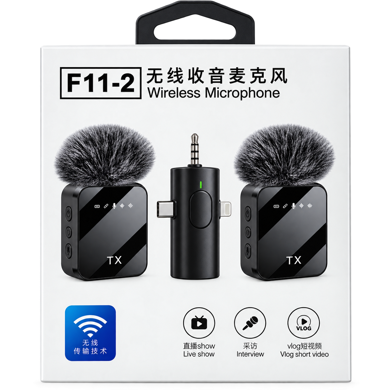 Micrófono Inalámbrico F11-2 Doble con 2 Transmisores y Receptor – Para Vlog, Entrevistas y Streaming - Imagen 2