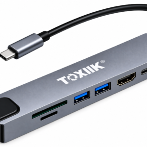 TOXIIK Docking Station USB-C 8 en 1 con HDMI 4K, Gigabit RJ45, 2 USB 3.0, 2 USB-C y Lector SD/TF – TOK-TC801