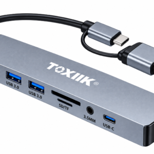 TOXIIK Hub USB 8 en 1 Multifuncional USB-C / USB-A con USB 3.0, SD/TF y Audio 3.5mm – TOK-U802