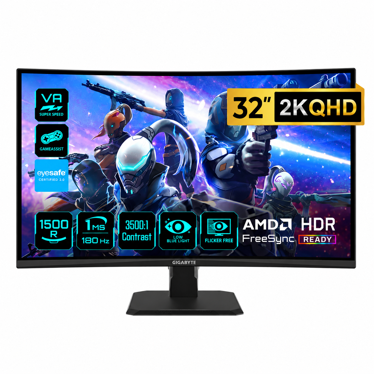 Gigabyte GS32QCA – Monitor Gaming Curvo 32" QHD 2K, 180 Hz, 1 ms, VA 1500R